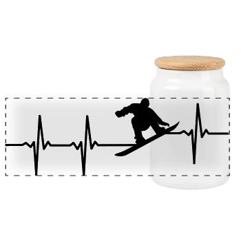 Snowboarder EKG - Panorama Keksdose mit Holzdeckel - Weiß - Vorne