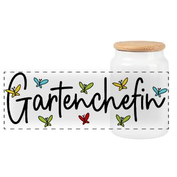 Garten Chefin Gärtnerin Gartenarbeit Gartenchefin - Panorama Keksdose mit Holzdeckel - Weiß - Vorne