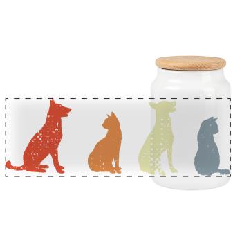 Vintage Cats and Dogs - Panoramic Cookie Jar with Wooden Lid - white - Front