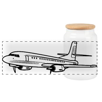 Airplane Drawing - Panoramic Cookie Jar with Wooden Lid - white - Front