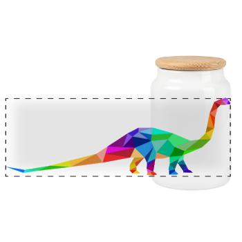 Colorful long-necked dinosaur made of polygons - Panoramic Cookie Jar with Wooden Lid - white - Front