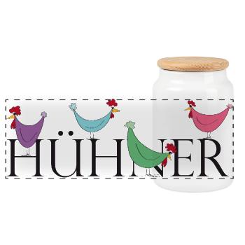 Humorvolle Hühner mit Wortspiel - Panorama Keksdose mit Holzdeckel - Weiß - Vorne