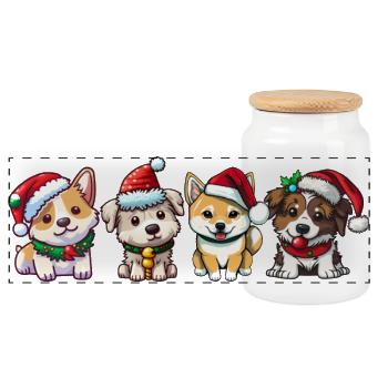 Dog Christmas - Panoramic Cookie Jar with Wooden Lid - white - Front