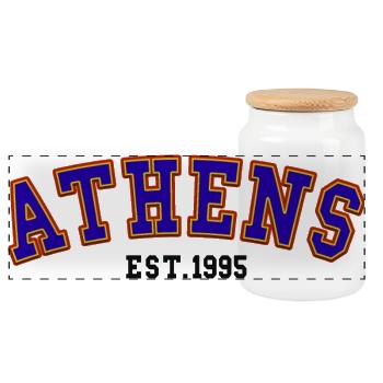 Athen Est.1995 - Panorama Keksdose mit Holzdeckel - Weiß - Vorne