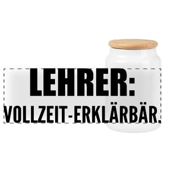 Lehrer: Vollzeit-Erklärbär - Panorama Keksdose mit Holzdeckel - Weiß - Vorne