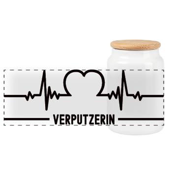 Herzschlag Verputzerin Herz EKG Verputzer Frauen - Panorama Keksdose mit Holzdeckel - Weiß - Vorne