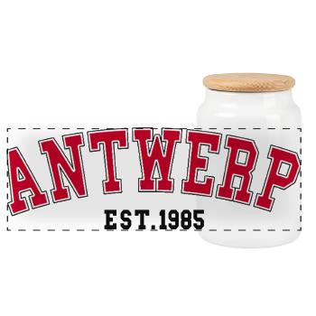 Anvers Est. 1985 - Boîte à biscuits avec couvercle en bois - blanc - Devant