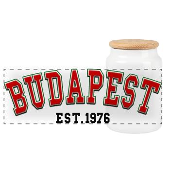 Budapest Est. 1976 - Panoramic Cookie Jar with Wooden Lid - white - Front