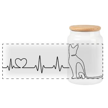 Cat Heartbeat – Conception des dessins au trait - Boîte à biscuits avec couvercle en bois - blanc - Devant