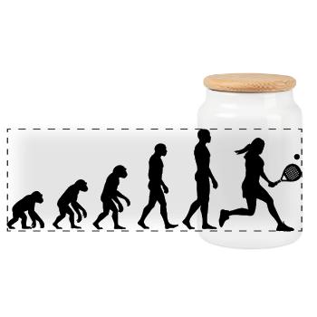 Padel Evolution, From Monkey to Padel Queen - Panoramic Cookie Jar with Wooden Lid - white - Front