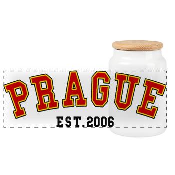 Prague Est. 2006 - Panoramic Cookie Jar with Wooden Lid - white - Front