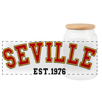 Sevilla gegründet 1976 - Panorama Keksdose mit Holzdeckel - Weiß - Vorne