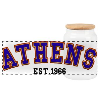 Athen gegründet 1966 - Panorama Keksdose mit Holzdeckel - Weiß - Vorne