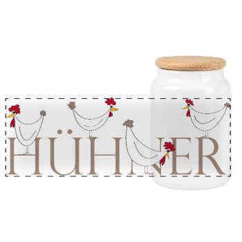 Fans de poulet - Coq - Coq - Poussin - Œuf - Bio - Boîte à biscuits avec couvercle en bois - blanc - Devant