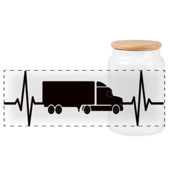 Truck Heartbeat Truck Driver Truck - Panoramic Cookie Jar with Wooden Lid - white - Front