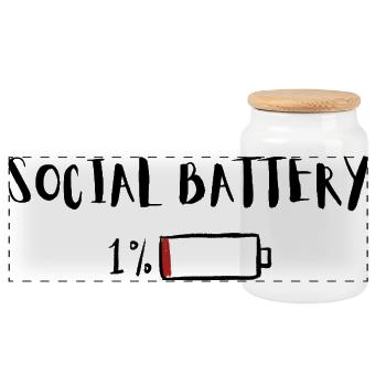batterie sociale 1 % – Humour Introverti drôle - Boîte à biscuits avec couvercle en bois - blanc - Devant