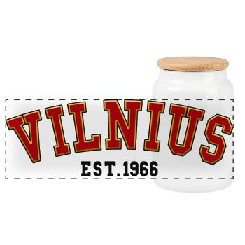 Vilnius Est. 1966 - Panoramic Cookie Jar with Wooden Lid - white - Front