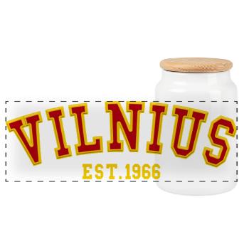 Vilnius Est. 1966 - Panoramic Cookie Jar with Wooden Lid - white - Front