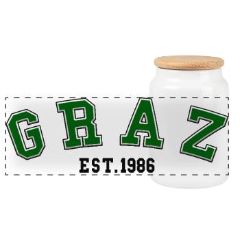 Graz fondée en 1986 - Boîte à biscuits avec couvercle en bois - blanc - Devant