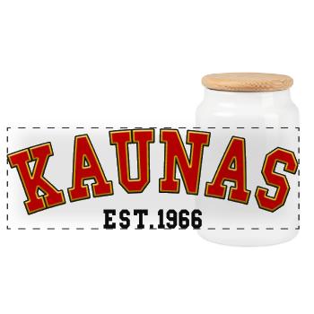 Kaunas Est. 1966 - Panoramic Cookie Jar with Wooden Lid - white - Front