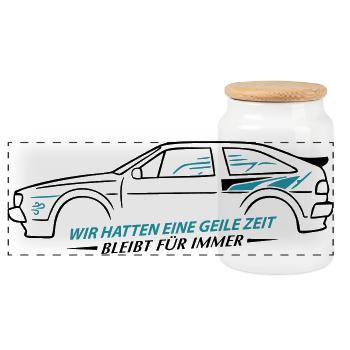 Youngtimer Coupe 90er Retro Tuning Style Classic  - Panorama Keksdose mit Holzdeckel - Weiß - Vorne