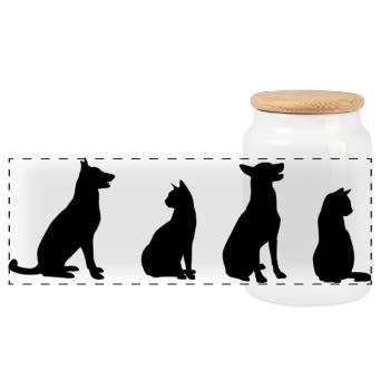 Katzen und Hunde - Panorama Keksdose mit Holzdeckel - Weiß - Vorne