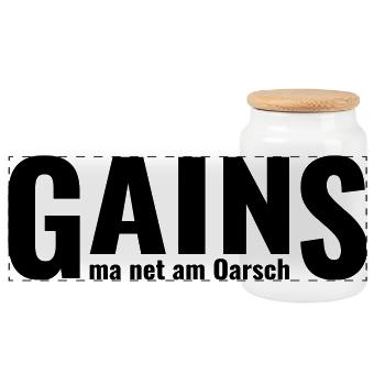 GAINS ma net am Oarsch - Panoramic Cookie Jar with Wooden Lid - white - Front