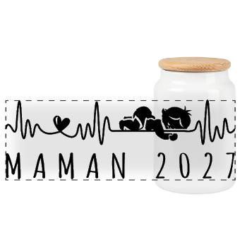 Future Maman 2027 - Bientôt Maman Grossesse - Panorama Keksdose mit Holzdeckel - Weiß - Vorne