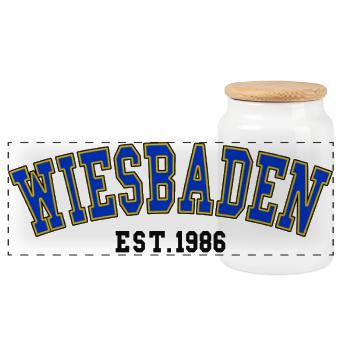 Wiesbaden Est. 1986 - Panoramic Cookie Jar with Wooden Lid - white - Front