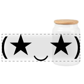 Stareye Emote (★‿★) inspires - Panoramic Cookie Jar with Wooden Lid - white - Front