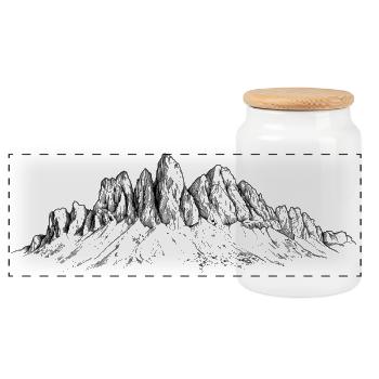 Odle Lace Silhouette | Dolomites Peaks - Panoramic Cookie Jar with Wooden Lid - white - Front