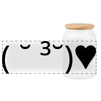 Kiss Emote ( ̆ ³ ̆) ♥ Heart Kaomoji - Panoramic Cookie Jar with Wooden Lid - white - Front