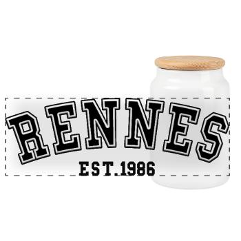 Rennes, gegründet 1986 - Panorama Keksdose mit Holzdeckel - Weiß - Vorne