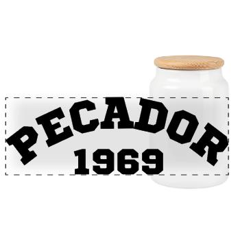 Pécheur, 1969 - Boîte à biscuits avec couvercle en bois - blanc - Devant