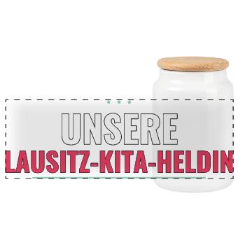 Unsere Lausitz‑Kita‑Heldin – Abschiedsgeschenk - Panorama Keksdose mit Holzdeckel - Weiß - Vorne