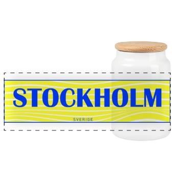 Stockholm Wellen Schriftzug - Panorama Keksdose mit Holzdeckel - Weiß - Vorne
