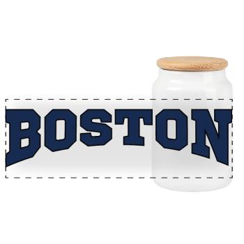 Boston Block Font Logo - Panoramic Cookie Jar with Wooden Lid - white - Front