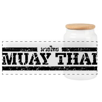Muay Thaï - Boîte à biscuits avec couvercle en bois - blanc - Devant