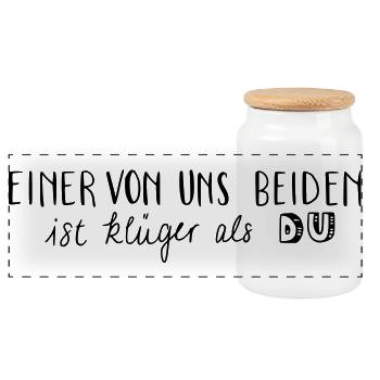 Einer von uns beiden ist klüger als du - Panorama Keksdose mit Holzdeckel - Weiß - Vorne