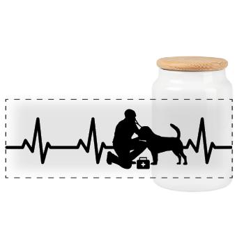 Veterinarian ECG Heart Line - Panoramic Cookie Jar with Wooden Lid - white - Front
