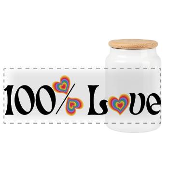 100% d’amour - Boîte à biscuits avec couvercle en bois - blanc - Devant