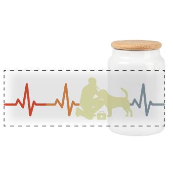Vintage Vet Heartbeat - Panoramic Cookie Jar with Wooden Lid - white - Front