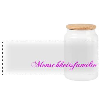 Menschheitsfamilie Logo verziert - Panorama Keksdose mit Holzdeckel - Weiß - Vorne