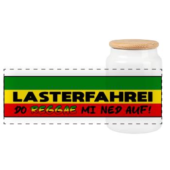 LASTERFAHREI - Do Reggae Mi Ned Auf! REGGAE Eckig - Panorama Keksdose mit Holzdeckel - Weiß - Vorne