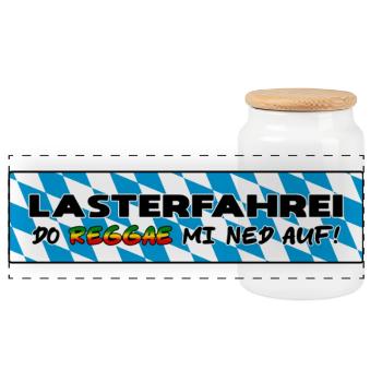 LASTERFAHREI - Do Reggae Mi Ned Auf! BAYERN Eckig - Panorama Keksdose mit Holzdeckel - Weiß - Vorne