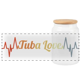 Tuba Love Heart Line ECG - Panoramic Cookie Jar with Wooden Lid - white - Front