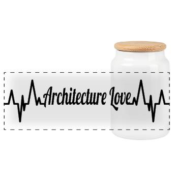 Architecture Love ECG Heart Line - Panoramic Cookie Jar with Wooden Lid - white - Front