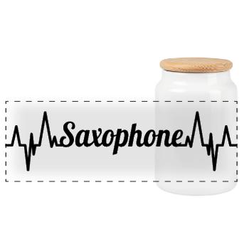Saxophone ECG Heartline - Boîte à biscuits avec couvercle en bois - blanc - Devant