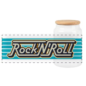 Rock 'n' Roll Retro-Typografie-Logo - Panorama Keksdose mit Holzdeckel - Weiß - Vorne
