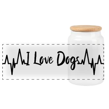 I Love Dogs Herzschlag - Panorama Keksdose mit Holzdeckel - Weiß - Vorne